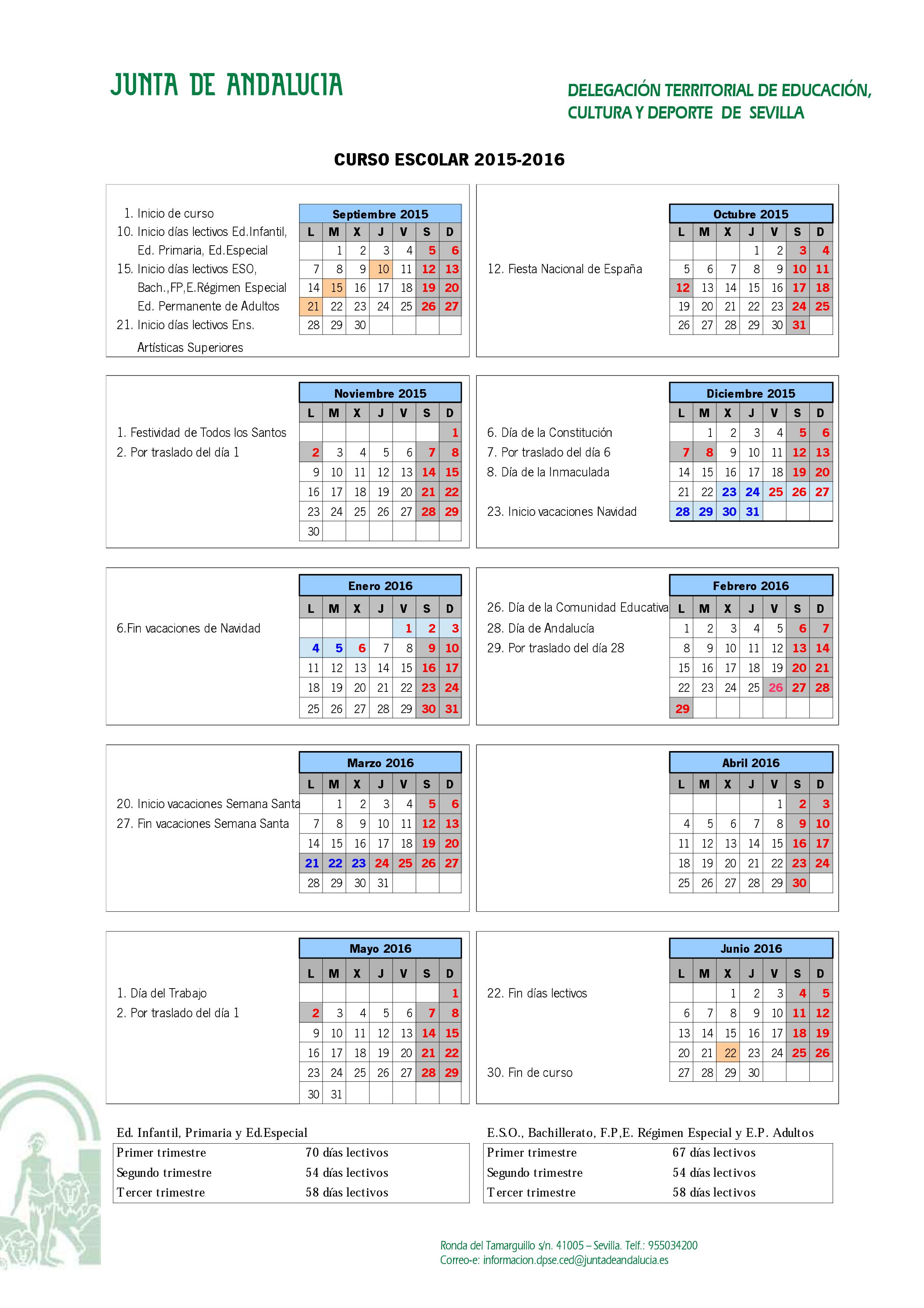 Calendario escolar 2015 2016