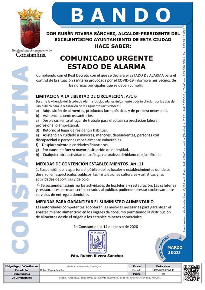 Bando Estado Alarma Coronavirus19 Constantina